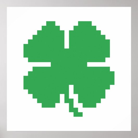8-bits Pixel Lucky Four Leaf Clover Poster (Voorkant)
