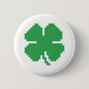 8-bits Pixel Lucky Four Leaf Clover Ronde Button 5,7 Cm