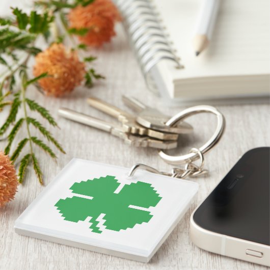 8-bits Pixel Lucky Four Leaf Clover Sleutelhanger (Voorkant Rechts)