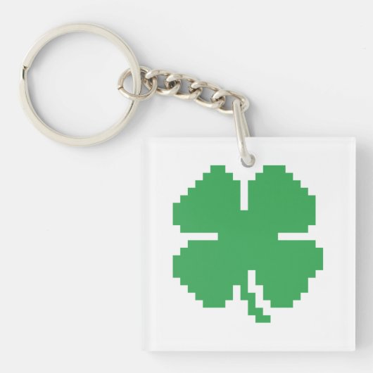 8-bits Pixel Lucky Four Leaf Clover Sleutelhanger (Voorkant)