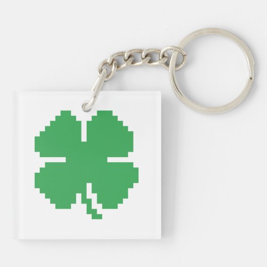 8-bits Pixel Lucky Four Leaf Clover Sleutelhanger (Achterkant)