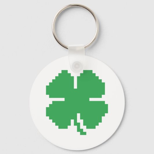 8-bits Pixel Lucky Four Leaf Clover Sleutelhanger (Voorkant)