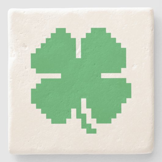 8-bits Pixel Lucky Four Leaf Clover Stenen Onderzetter (Voorkant)