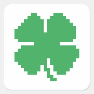 8-bits Pixel Lucky Four Leaf Clover Vierkante Sticker