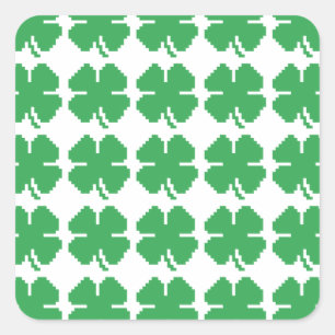 8-bits Pixel Lucky Four Leaf Clover Vierkante Sticker