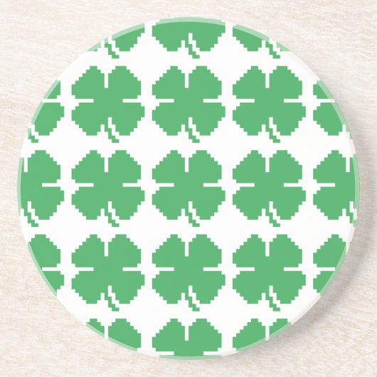 8-bits Pixel Lucky Four Leaf Clover Zandsteen Onderzetter (Voorkant)