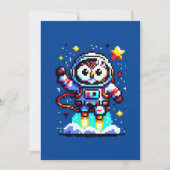 8-bits Uil Astronaut - Retro Pixel Space Explorer Feestdagenkaart (Voorkant)