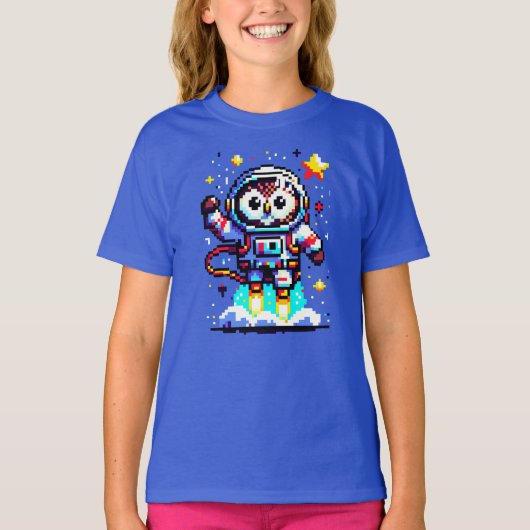 8-bits Uil Astronaut - Retro Pixel Space Explorer T-shirt (Voorkant)
