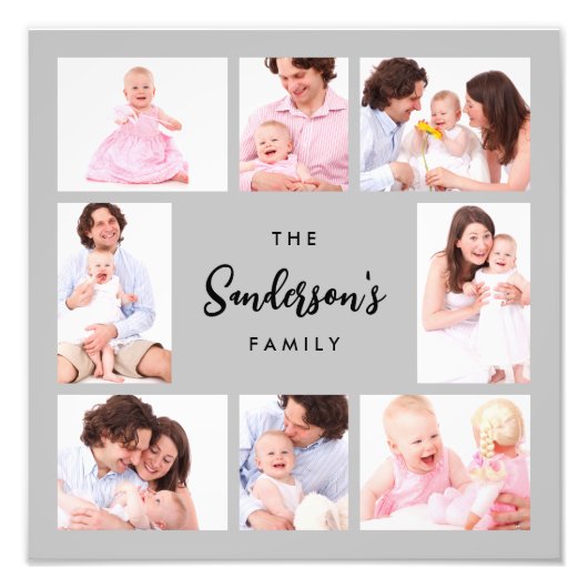 8-delige familiefoto in grijze lijst foto afdruk (Voorkant)