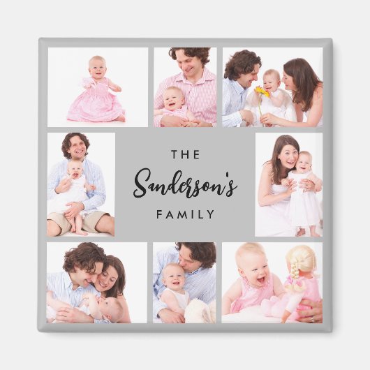 8-delige familiefoto in grijze lijst magneet (Voorkant)