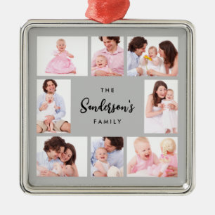 8-delige familiefoto in grijze lijst metalen ornament