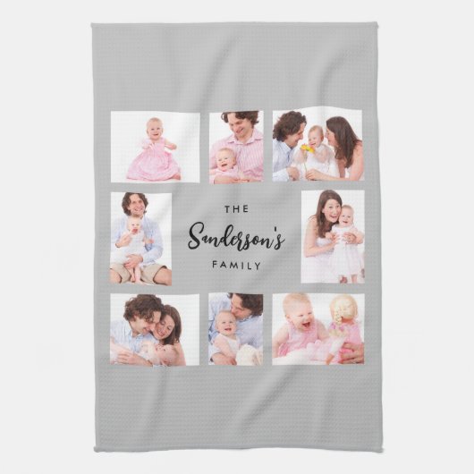 8-delige familiefoto in grijze lijst theedoek (Verticaal)