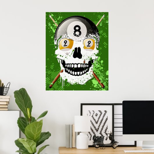 8 en 9 kogelslijpsel Poster schedel (Thuiskantoor)