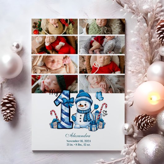 8 Foto Blue Snowman Eerste Kerstmis Feestdagenkaart