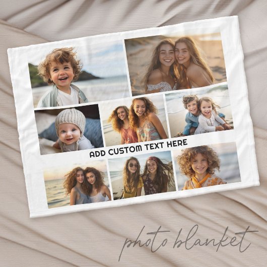 8 Foto Collage 1 Regel tekst -- Kleur aanpasbaar Fleece Deken