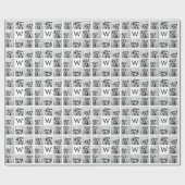 8 Foto Collage Aangepaste Initiaal Zwart en Wit Cadeaupapier (Vlak)