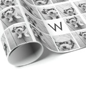 8 Foto Collage Aangepaste Initiaal Zwart en Wit Cadeaupapier (Rol Hoek)