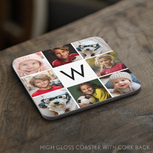8 Foto Collage Aangepaste Initiaal Zwart en Wit Onderzetter