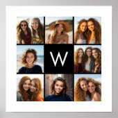 8 Foto Collage Aangepaste Initiaal Zwart en Wit Poster (Voorkant)