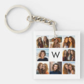 8 Foto Collage Aangepaste Initiaal Zwart en Wit Sleutelhanger (Voorkant)