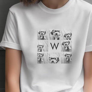 8 Foto Collage Aangepaste Initiaal Zwart en Wit T-shirt