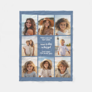 8 Foto Collage Aangepaste Tekst - Denim Blauw Fleece Deken