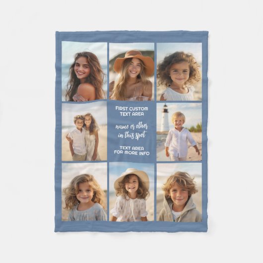 8 Foto Collage Aangepaste Tekst - Denim Blauw Fleece Deken (Voorkant)