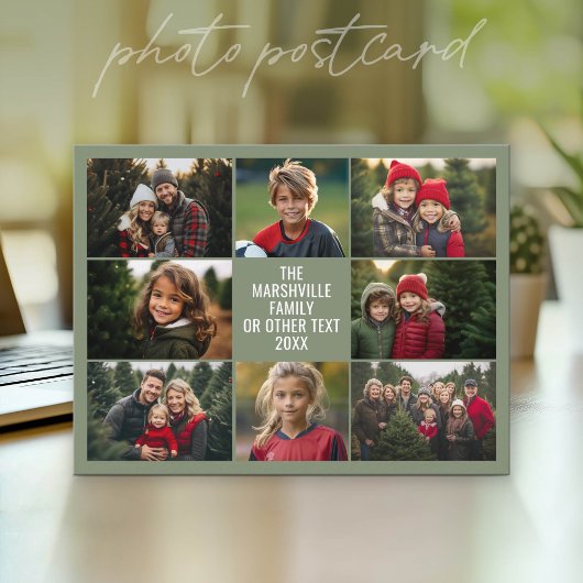 8 Foto Collage - Aangepaste Tekst - Groene Achterg Briefkaart