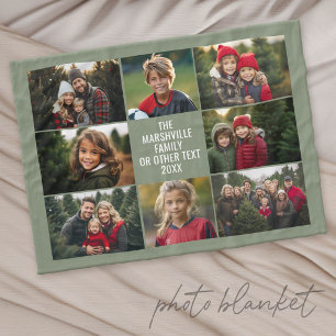 8 Foto Collage - Aangepaste tekst - Groene achterg Fleece Deken