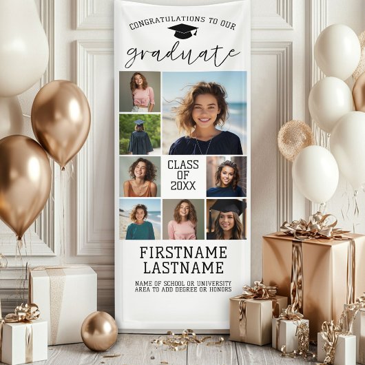 8 Foto Collage Afstuderen Modern Minimaal Wit Spandoek