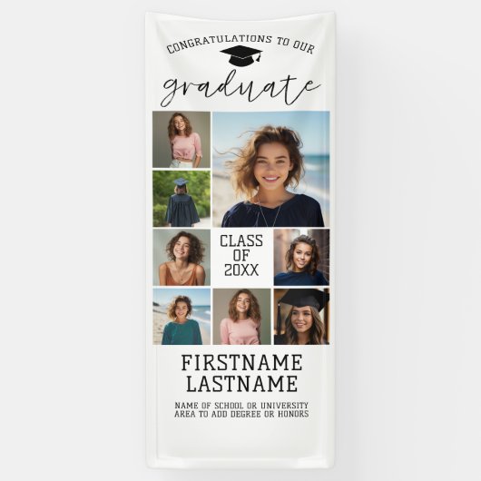 8 Foto Collage Afstuderen Modern Minimaal Wit Spandoek (Verticaal)