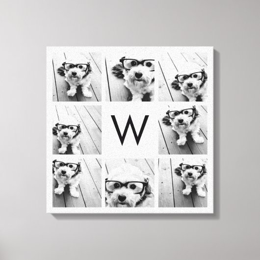 8 Foto Collage Custom Monogram Black en White Canvas Afdruk (Voorkant)