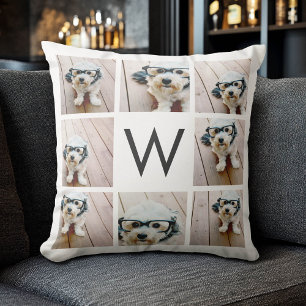 8 Foto Collage Custom Monogram Black en White Kussen