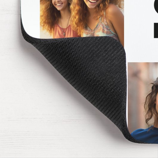 8 Foto Collage Custom Monogram Black en White Muismat (Hoek)