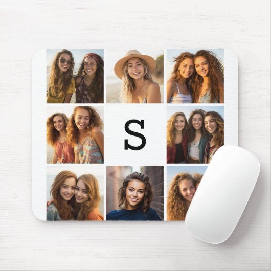 8 Foto Collage Custom Monogram Black en White Muismat (Met muis)