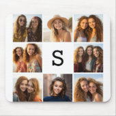 8 Foto Collage Custom Monogram Black en White Muismat (Voorkant)