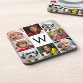 8 Foto Collage Custom Monogram Black en White Onderzetter (Linkerzijde)