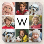 8 Foto Collage Custom Monogram Black en White Onderzetter (Voorkant)