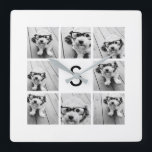 8 Foto Collage Custom Monogram Black en White Vierkante Klok<br><div class="desc">U kunt de foto's van het Instagram voor dit ontwerp gebruiken. Gebruik 8 vierkante foto's om een uniek en persoonlijk cadeau te creëer. Of je kunt de hipster puppy houden en een trendy keepslag maken. Als u de afbeeldingen moet aanpassen,  klik op het aanpassingshulpmiddel om veranderingen aan te brengen.</div>