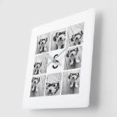 8 Foto Collage Custom Monogram Black en White Vierkante Klok (Hoek)