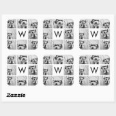 8 Foto Collage Custom Monogram Black en White Vierkante Sticker (Vel)