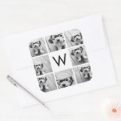 8 Foto Collage Custom Monogram Black en White Vierkante Sticker (Envelop)