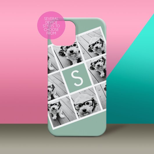 8 Foto Collage Custom Monogram Mint Green Case-Mate iPhone Case