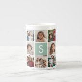 8 Foto Collage Custom Monogram Mint Green Porselein Kop (Voorkant)
