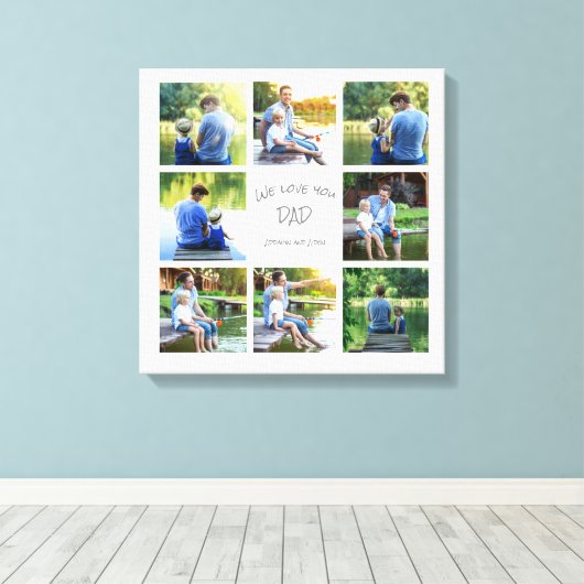 8 Foto Collage Dad Father Keepslag Canvas Afdruk (Insitu (Houten vloer))