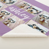 8 Foto Collage en Handgeschreven naam paars Sherpa Deken (3/4)