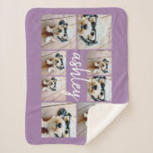 8 Foto Collage en Handgeschreven naam paars Sherpa Deken (Voorkant)