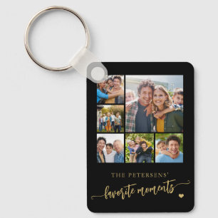 8 foto collage familie naam gepersonaliseerd zwart sleutelhanger