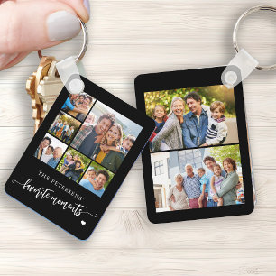 8 foto collage familie naam gepersonaliseerd zwart sleutelhanger