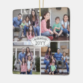 8 Foto Collage Familienaam & Jaar Eenvoudig wit Keramisch Ornament (Links)